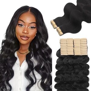 13” 	Tape-In Human Hair Extensions Body Wave Black Natural Full Set 40 pcs